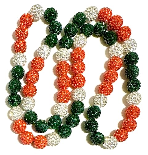 Iced Rhinestone Crystal Pollyanna Bling Disco Ball Beaded Baseball Necklace, Orange White Green Hurricanes