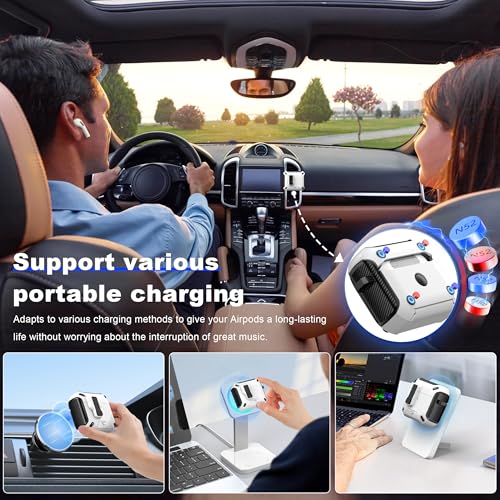 Image of RFUNGUANGO AirPods 3 Case with Lock Magnetic Lid Phone Stand, White
