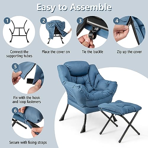Sillón plegable comodidad poliéster azul miniatura 7