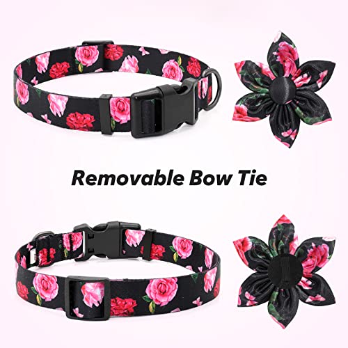 Fancy Black Dog Collar Floral Female Dog Collar With Flower Bowtie Dog Collar For Girl Female Cats Dogs Spring Summer Season Dog Collars For Small Medium Large Dogs for Your Furbaby - Image 3