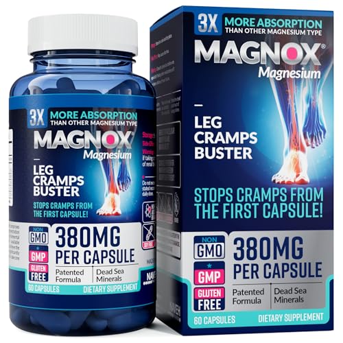 MAGNOX® Leg Cramps Buster | 380mg Magnesium for Leg Cramps at Night | Magnesium Supplement for Muscle Spasms | 3X More Absorption | Dead Sea Minerals | Sleep & Muscle | 60 Caps
