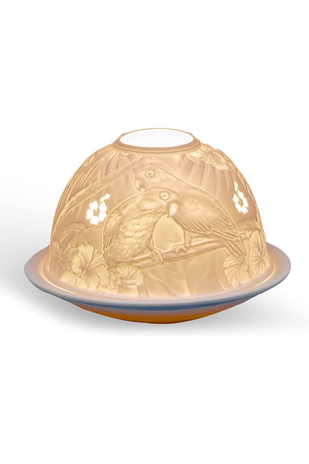 Light Glow Porcelain Tealight Holder Candle Dome & Tray Lovebirds Design