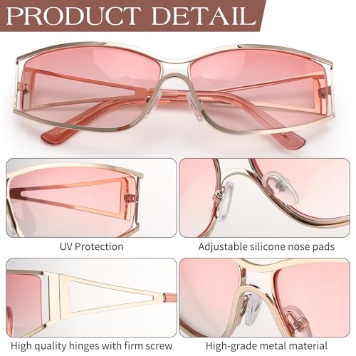 3 Pairs Y2k Sunglasses for Women Men, Fashion Metal Y2k Glasses, 2000s Rectangle Club Cool Aesthetics Eyewear2
