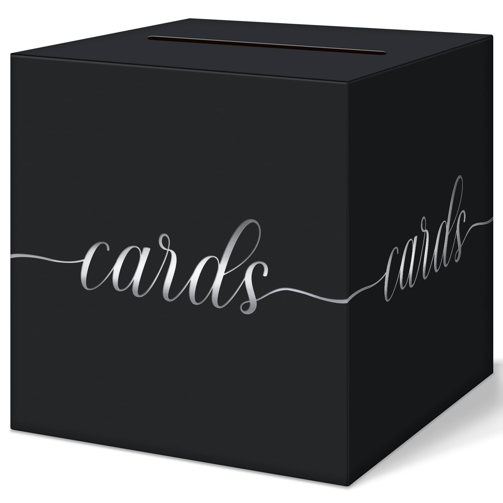 Elegant Black Wedding Card Box, Silver Foil Gift Card Box Holder for Party