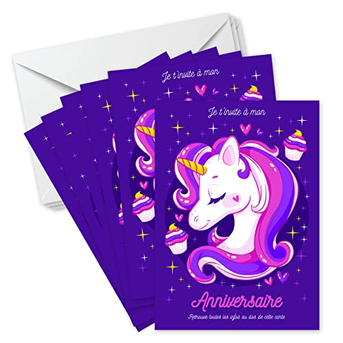 SoKawaï - Lot de 6 invitations anniversaire en Français + 6 enveloppes | Thème Licornes | Fête pour les enfants Cover