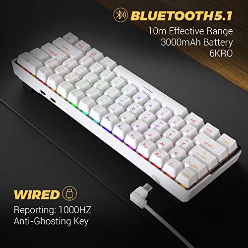 KEMOVE Snowfox DK61 60% Tastiera meccanica da gioco senza fili/cablato Bluetooth 5. 1 Hot Swappable RGB Retroilluminato PBT Tasti Pieni Programmabili per Win/Mac (Interruttore Giallo Gateron)