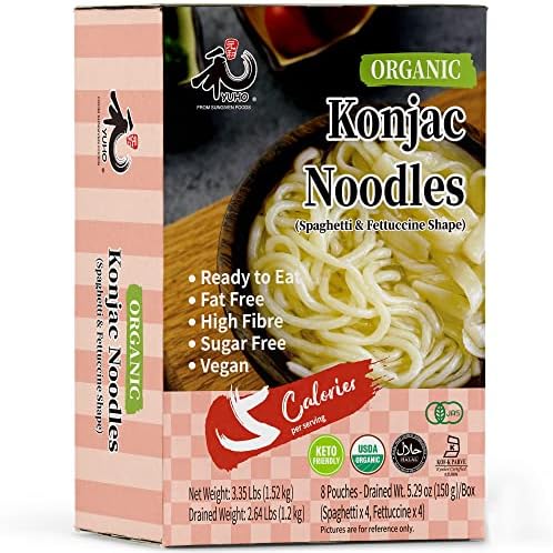 YUHO Shirataki Noodle, Organic Konjac Pasta Variety (8 Pack), Vegan, Low Calorie Food, Keto Friendly, Zero Carbs, No Fat, Holiday Gifts, Healthy Diet Pasta 53.61 Oz, 4 Noodles, 4 Fettuccine