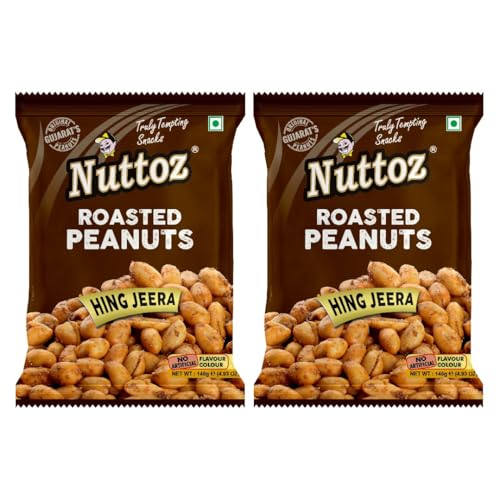 Image of Nuttoz Roasted Peanut Hing Jeera - Pack of 2 (140gm each) | Jumbo Roasted Moongfali | Non Fried Ready to Eat Healthy Snack | Crunchy Snack and Namkeen