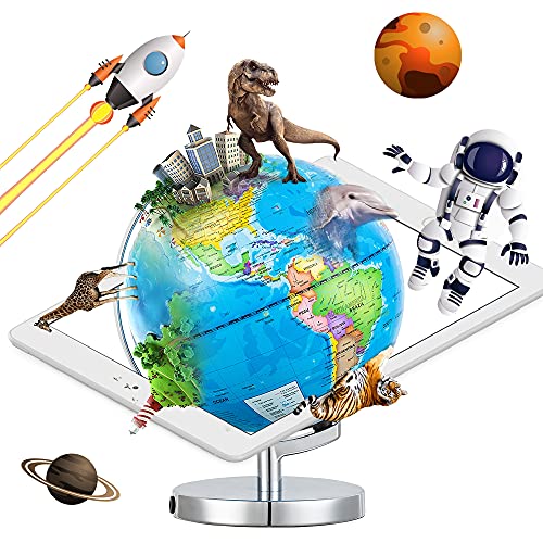 HongHong AR Globe,Globe for Kids Learning, AR Augmented Reality App Interactive Globe for Explore The World Geography Learning,Illuminated AR Globe for Kid Educational Toy Gift, Blue, 9 x 9 x 12 inch