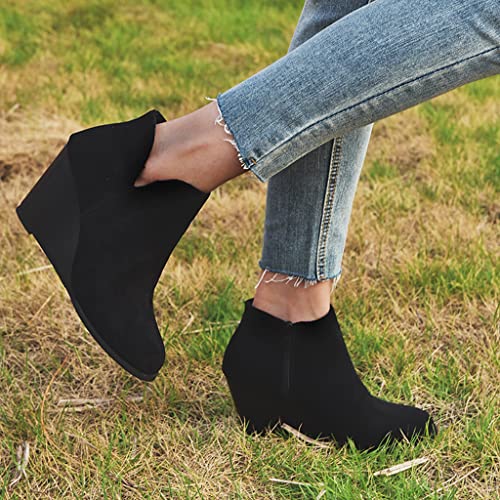 ZHOUYF Womens Wedge Booties Fashion Suede Side Zipper Round Toe Ankle Boots Non-Slip Thick Heel Retro Chelsea Short Boots for Women4