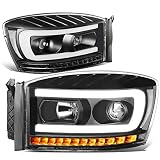 DNA MOTORING HL-HPL-RM06-G-BK-CL1 LED U-Bar DRL Chasing Turn Signal Projector Headlights Compatible with...