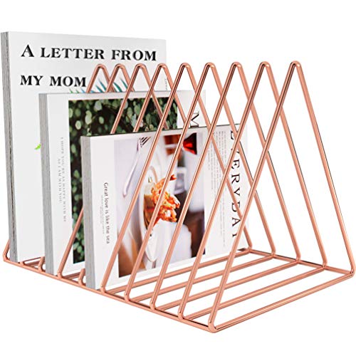 Files Folder Stand Desktop File Organizer, Copper Wire Book Shelf Magazine Rack, 9
