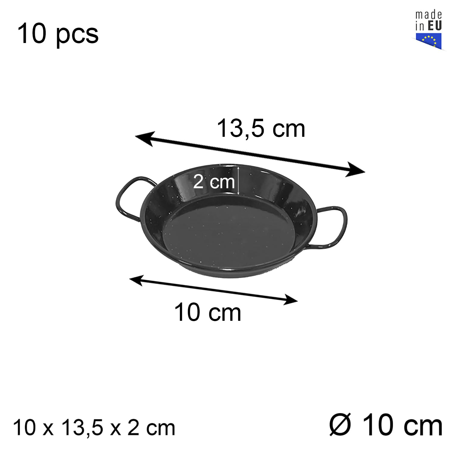 Paella Esmaltada | Pack 10 | 10x13,5x2cm | Paellera Valenciana de Acero | Raciones Individuales Mini Paellas Tapas Arroces | Paellas Grandes | Hostelería Bar Restaurantes Hoteles (10cm (10Ud))