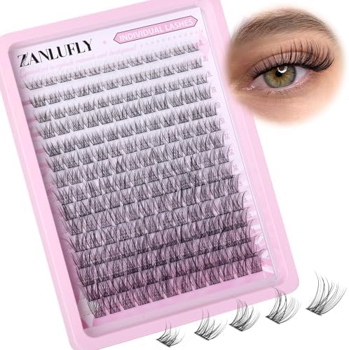 Lash CLusters Wispy Eyelash Clusters Natural Lash Extensions C-Curly zanlufly Individual Lashes DIY Eyelash Extensions at Home Mix Length Cluster Lashes (180Pcs,8-16MM)