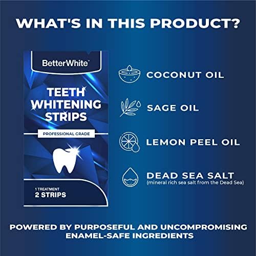 BetterWhite Teeth Whitening Strips - 21 Whitening Treatments - Non-Sensitive - Safe for Enamel - 42 Peroxide-Free Whitening Strips - 100% Natural Formula, Dentist Formulated, Non-Toxic