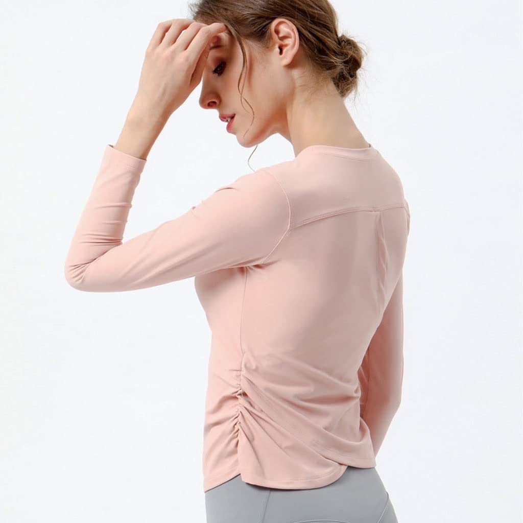 HSQMA Maglia Manica Lunga da Allenamento da Donna, Magliette da Allenamento A Maniche Lunghe, Magliette da Ginnastica Larghe, Top da Yoga Casual, T-Shirt Girocollo Leggera (Color : Pink, Size : S/)