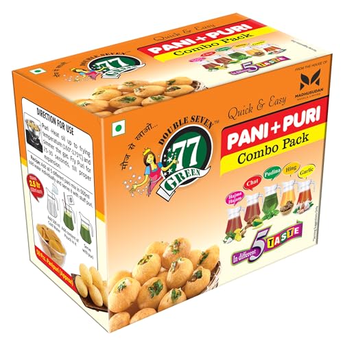 Image of 77 Green Pani Puri Combo Pack - Ready-to-Fry Crispy Golgappa Shells with Instant Spiced Pani Mix | Street-Style Indian Chaat Snack | Party Appitizer | No Added Colors or Preservatives