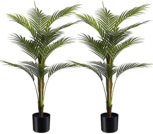 SeelinnS Artificial Trees Artificial ​Palm Tree Artificial Plants for Home Decor Indoors and Outdoors 4FT Fake Plants Tall Artificial Plants with 14 Artificial Leaves and Plastic Nursery Pot (2 Pack)