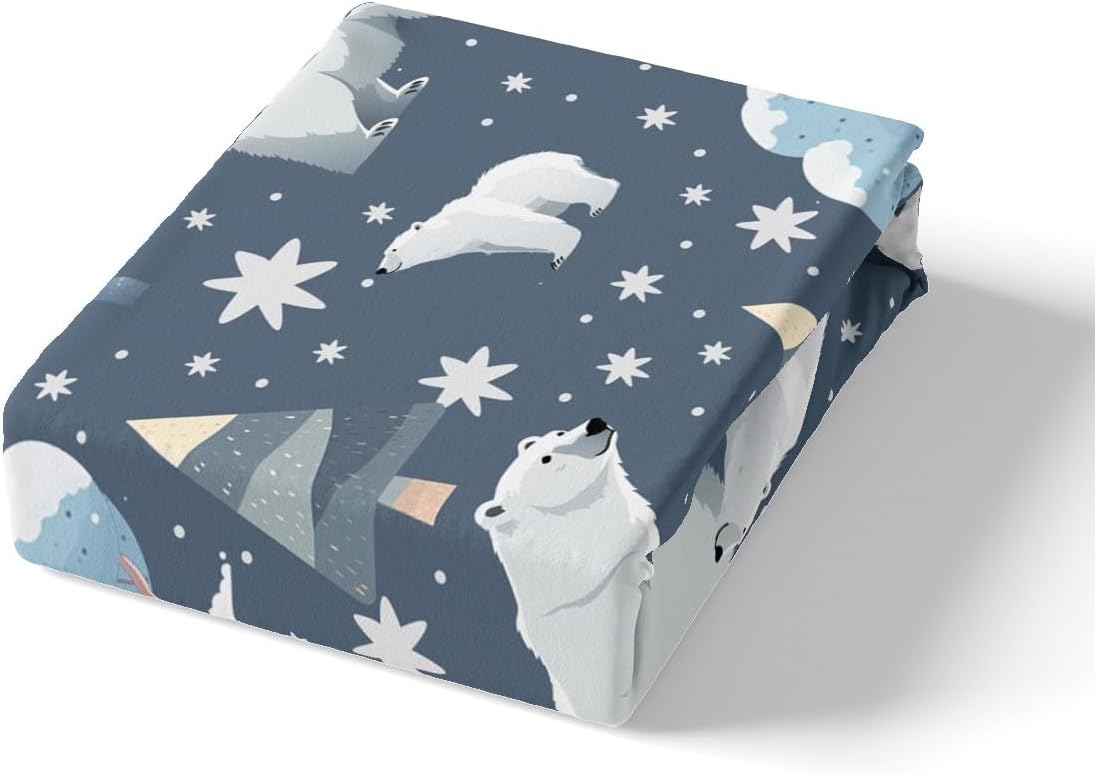 Polar Bear Duvet Cover Set Toddler,Cartoon Winter Jungle Bedding Set 2Pcs for Kids Boys,Cute White Bear Comforter Cover (NO Comforter),Abstract Trees Snowflakes Bedding Set 2 Pcs with 1 Pillowcase