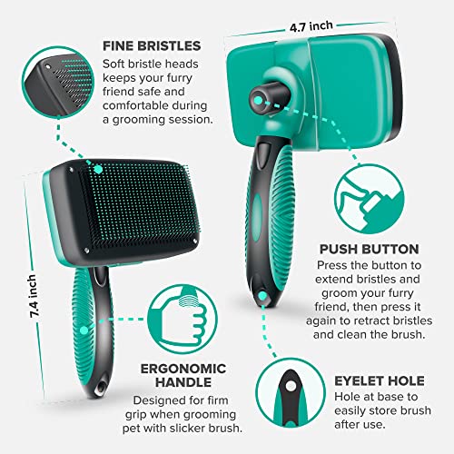 Ruff 'N Ruffus Self-Cleaning Slicker Brush With No- Pain Bristles Gently Removes Loose Undercoat & Tangled Hair For Cats & Dogs Reduces Shedding By 95% +Pet Nail Clipper #TOP3