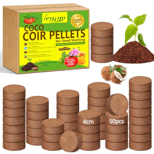 Legigo 50 Pcs 40mm Coco Coir Pellets Seed Starter Soil Mix- Organic Coconut Coir Potting Soil Pods...