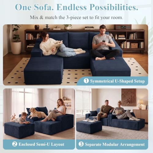 Image of Boneless Cloud Sectional Couch Modular Sofa with Ottoman for Living Room