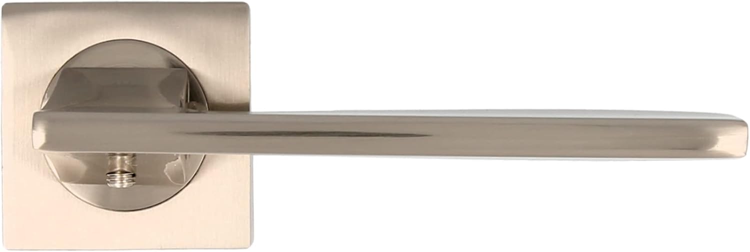 Amig - Set of Door Handles | Tarifa Mod. | 52 x 124 mm | Keyhole | Elegant and Simple Design | Ergonomic Grip Handle | Matte Silver Zamak