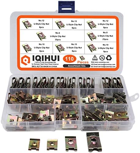 IQIHUI 110 Pieces 4 Sizes U Nut Clips, U Clips, Auto Car Metal Clip Nuts for Motorcycle Automotive Repair Replacement