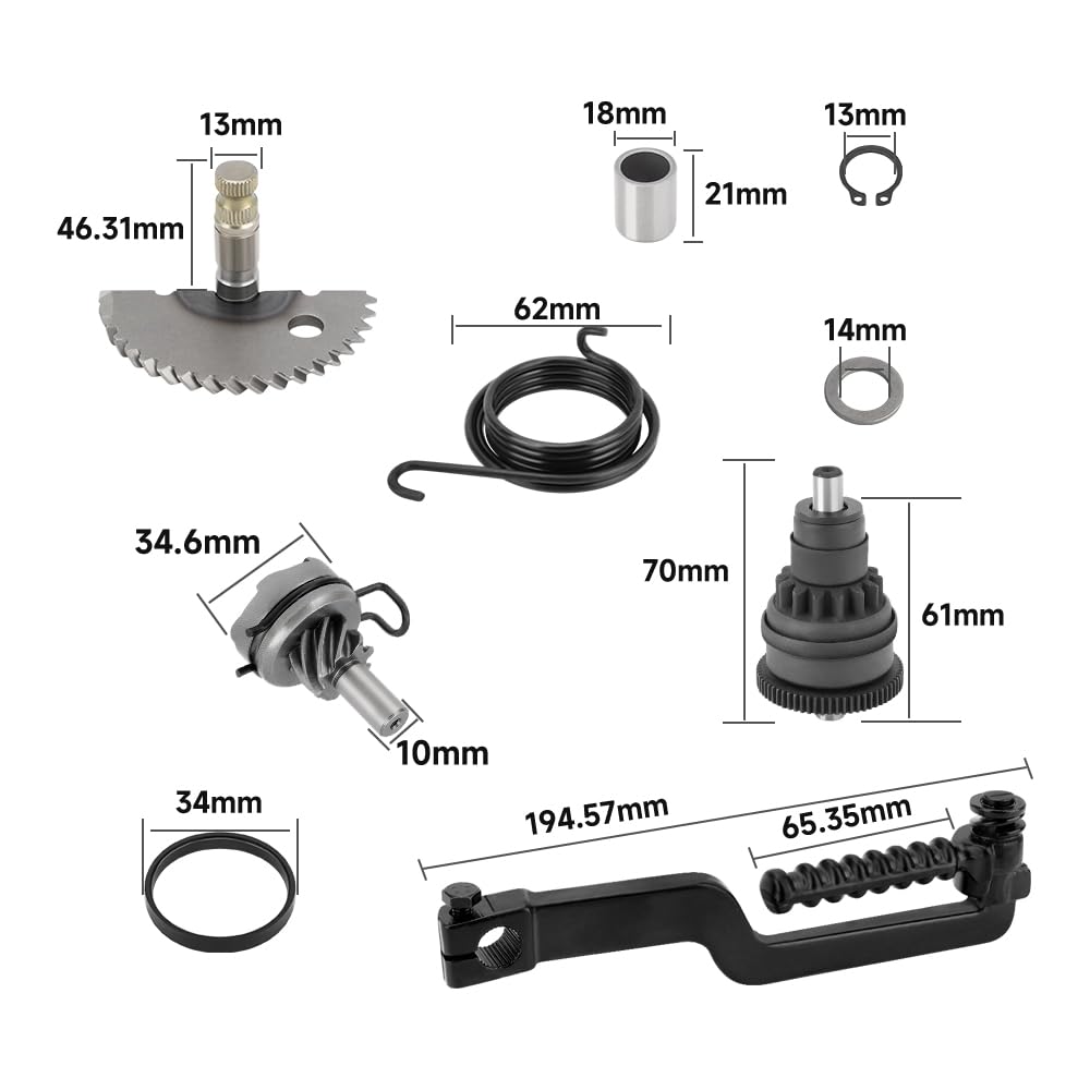 Kit démarrage kick pour GY6 49 50 139QMB Moteur cyclomoteur ATV Scooter | pour Yama-ha YZ 125 YZ250F WR250F, avec arbre de kick, secteur denté, pignon démarrage, ressort rappel levier kick