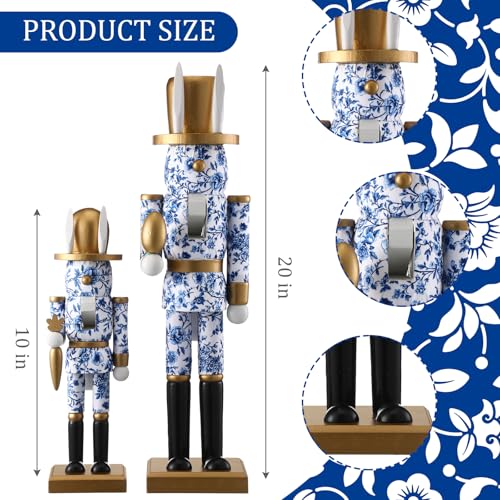 image for Weysat 2 Pcs Easter Nutcracker Figure Blue and White Bunny Wooden Nutc