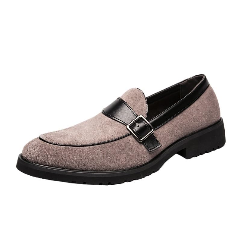 Handmade Men's Oxford Shoes, Leather Brogue Dress Shoes, Business & Formal Single Buckle Loafers, Height Increase Shoes for Men