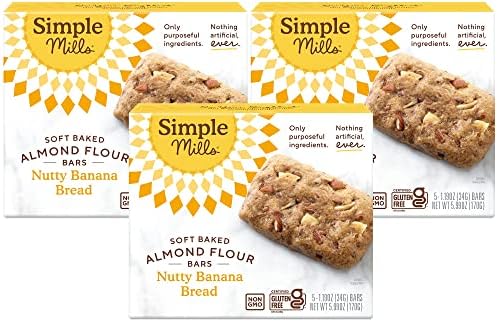 Simple Mills Almond Flour Snack Bars, Nutty Banana Bread - Gluten Free, Made with Organic Coconut Oil, Breakfast Bars, Healthy Snacks, Paleo Friendly, 6 Ounce (Pack of 3)