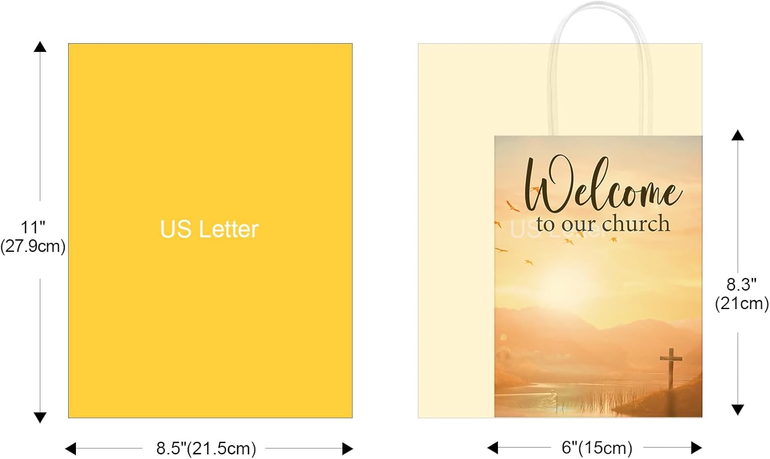 QIELSER 50 Pcs Church Welcome Bags Bulks 5.9x3.1x8.3 Inches, Small Size Welcome Gift Bags with Handles Welcome to Our Church Paper Bags for Hotel, Birthday, Party Favor Supplies, Baptism Guest