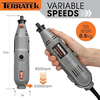Terratek Corded Rotary Tool 234Pc Accessory Set, 135W Variable Speed 8000-33000RPM, Ideal for DIY Projects, Woodwork, Hobby Craft & Dremel Multi Tool Compatible with Carry Case Included