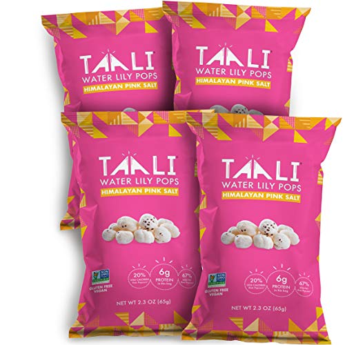 Taali Himalayan Pink Salt Water Lily Pops (4-Pack) - Roasted Fox Nuts Makhana Snack | Crunchy Indian Healthy Snacks | Protein-rich, Vegan, Gluten Free, Non GMO | 2.3 oz Multi-Serve Bags