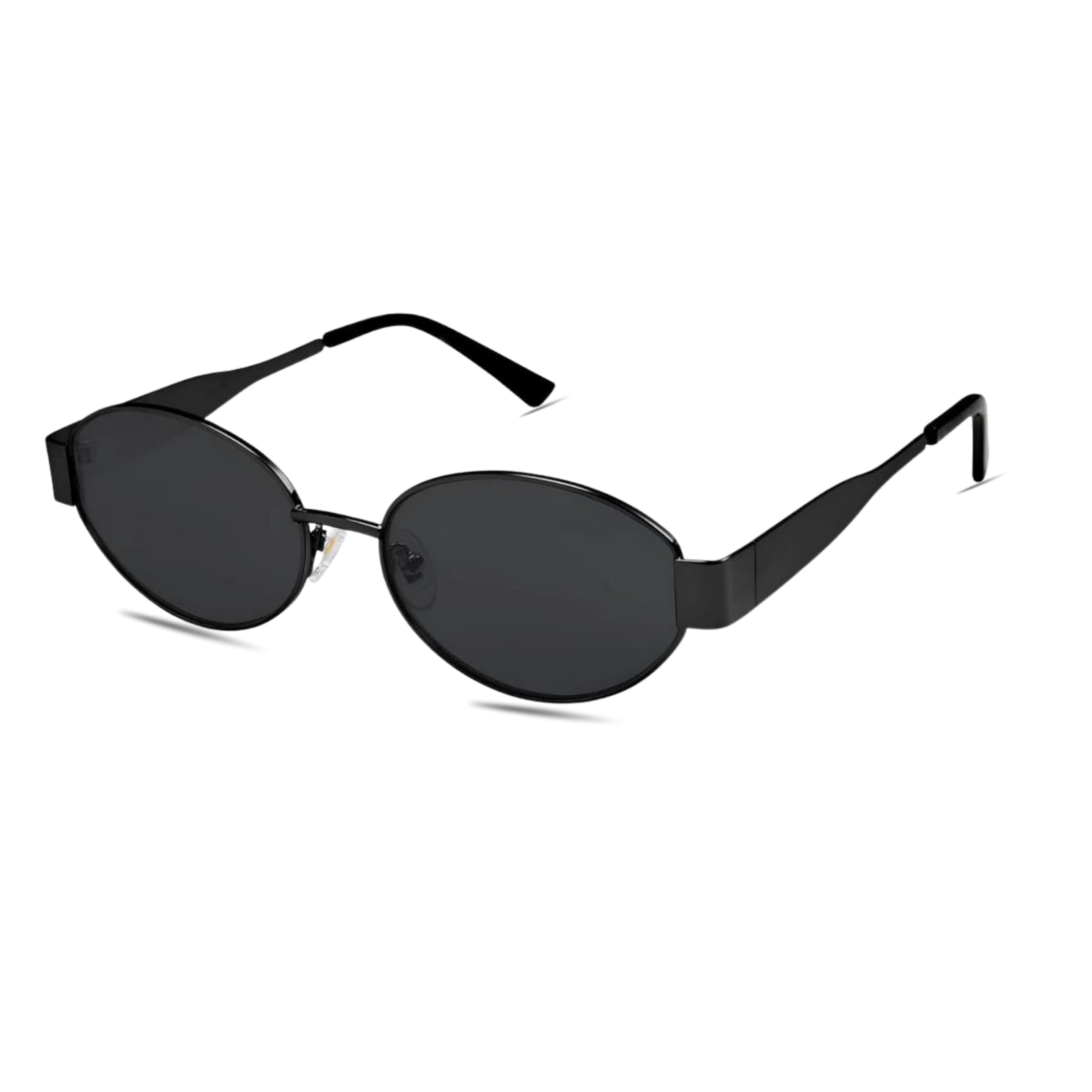 Oval Sunglasses with Black Metal Frame and Dark Lenses-image-0