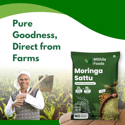 Image of MITHILA FOODS Moringa Sattu 2 Kg | Ready-to-Drink High Protein Superfood | Roasted Chana Sattu + Moringa Leaf Powder + Salt Spices Mix | Boosts Energy, Stamina & Immunity | Authentic Taste of Bihar