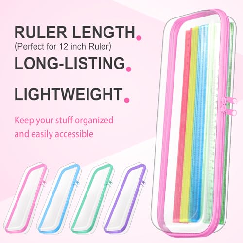 Image of Hoolerry 4 Pcs Hard Clear Zipper Case Makeup Bags Plastic Zipper Pouch Transparent Storage Box Containers for Cosmetics, Snacks, Building Blocks, Puzzles(Clear,13.2 x 4.7 x 2.4 in,Pastel)