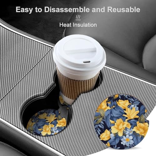 Portavasos de Madera para Carro 2.6" Azul Floral 2 Pack miniatura 4