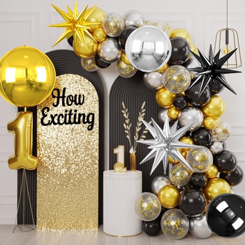 Image of 6pcs 22 inch Black Gold Silver Star Balloons and 4D Large Foil Balloons, Gold Silver Foil Star Balloon Black 4D Aluminum Balloon For Birthday Baby Shower Party Wedding Graduation Retirement Decor