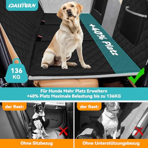 DAISTERN Hundedecke Auto Rückbank mit Harter Unterseite, Hundematte Auto mit 8-lagiges Verbessertes Material Multifunktionales Stauraum-Design Wasserdicht Kratzfest rutschfest, Einfach zu Reinigen