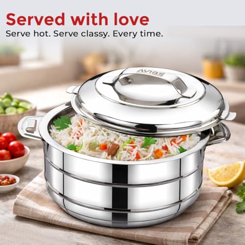 Image of AVIAS Astra Plus Gift Set - 3 Pcs 1000ML, 1500ML & 2500ML | Double Walled PUF Insulated Roti & Chapati Hot Box for Kitchen | Hot case for Rice & Gravy | Set of 3