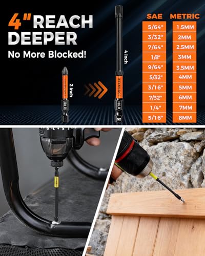 Image of COMOWARE 20pcs Allen Wrench Drill Bits Metric&SAE, S2 Steel 1 /4 inch Hex Bit Set, CNC Tip Screwdriver Bits, 4 inch Length Magnetic Drill Bit, Impact Hex Bitss Set with Magnetizer for Power Drill