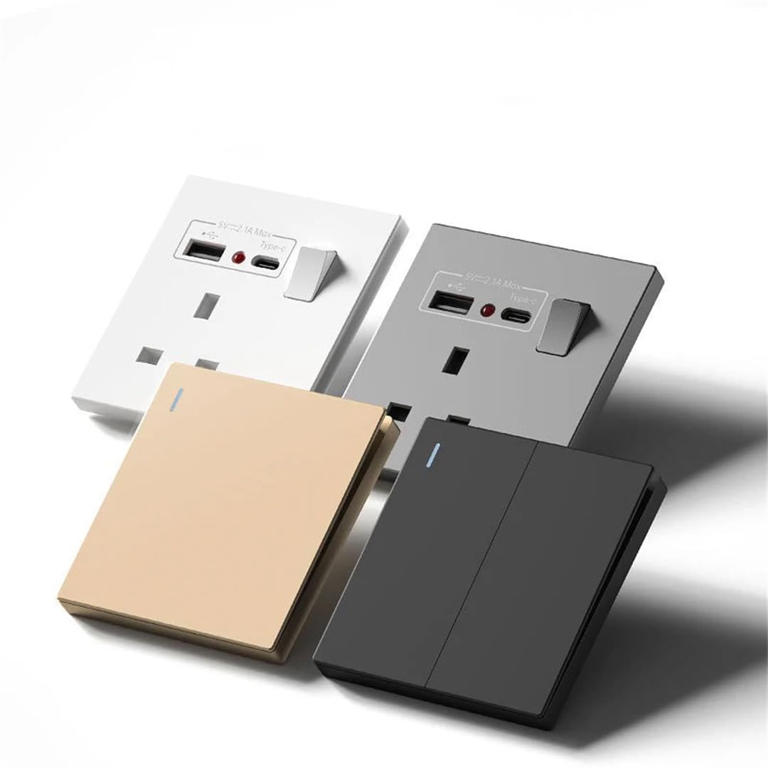 Prise Murale De Charge Rapide De Type C 20 W, Double Interrupteur, Prise De Courant Blanche, Interface USB Standard Britannique