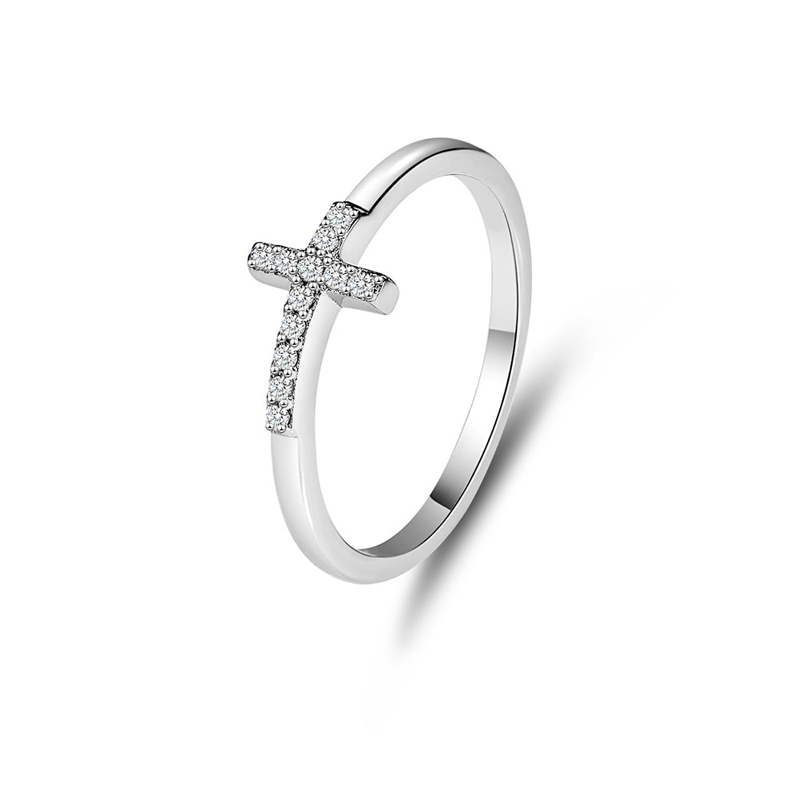 Alianzas de oro blanco con diamantes, anillos de boda de oro auténtico, Cruz, anillo de solicitud para mujer