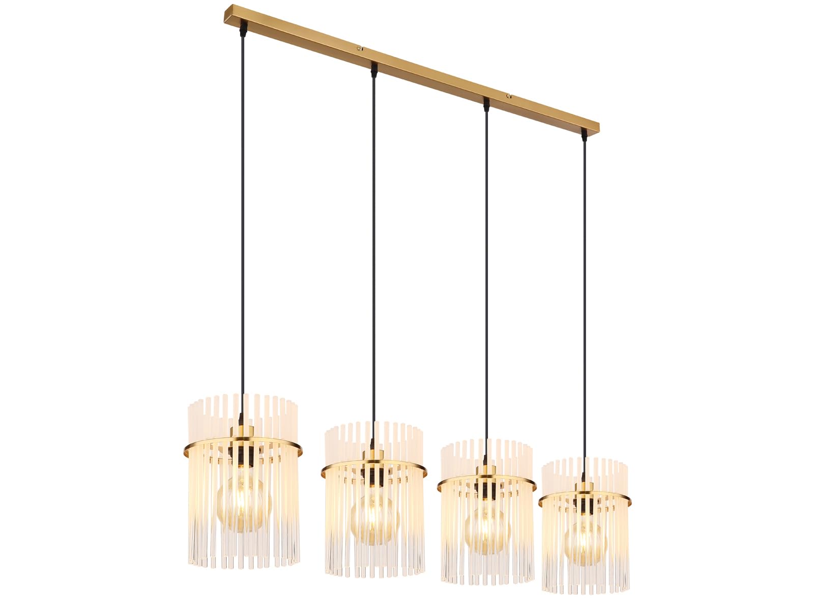 Globo Pendelleuchte in Gold mit vier Glas Lampenschirmen, Breite 110cm |