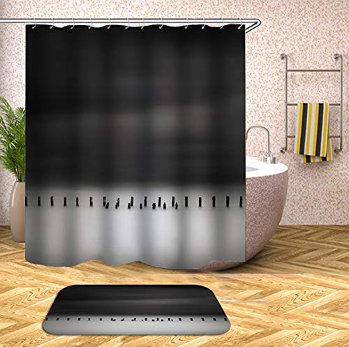 Daesar Schwarz Weiß 40x60 Badematte WC Vorleger Duschvorhang 150x200 cm Antischimmel, Badematten 2Teilig – Bild 3