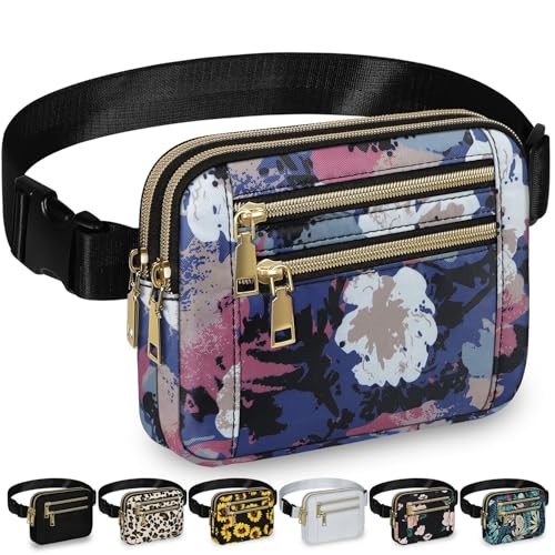 Image of Capolo Fanny Packs for Women 4 Zip Pocket Crossbody Belt Bag Waist Bags | Waterproof, Fashion Waist Pack, Crossbody Bags for Women, with Adjustable Strap, for Workout,Running,Traveling(Watercolo,L)