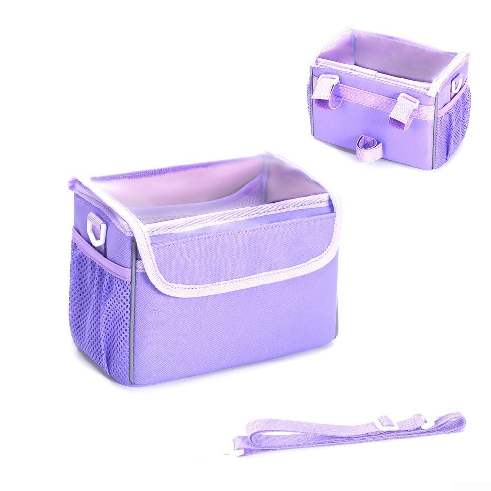 Kids Bike Handlebar Basket Waterproof Cloth Front Storage Bag with Shoulder Strap for Tricycle Balance Bike Scooter Bright Colours for Toys Snacks and Bottles(Purple)