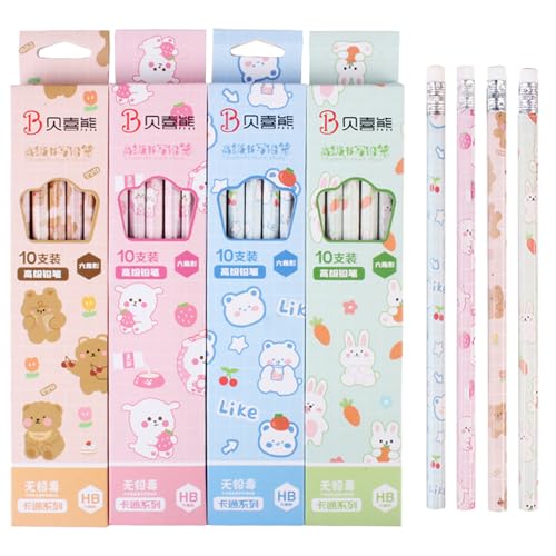 40pcs HB Pencils,Non-Slip Pencils,Pencil Writing Pencils with Rubbers on The End,Cute Cartoon Pencils for Boys and Girls,4 Styles Graphite Pencils for Handwriting and Drawing at Office Schools